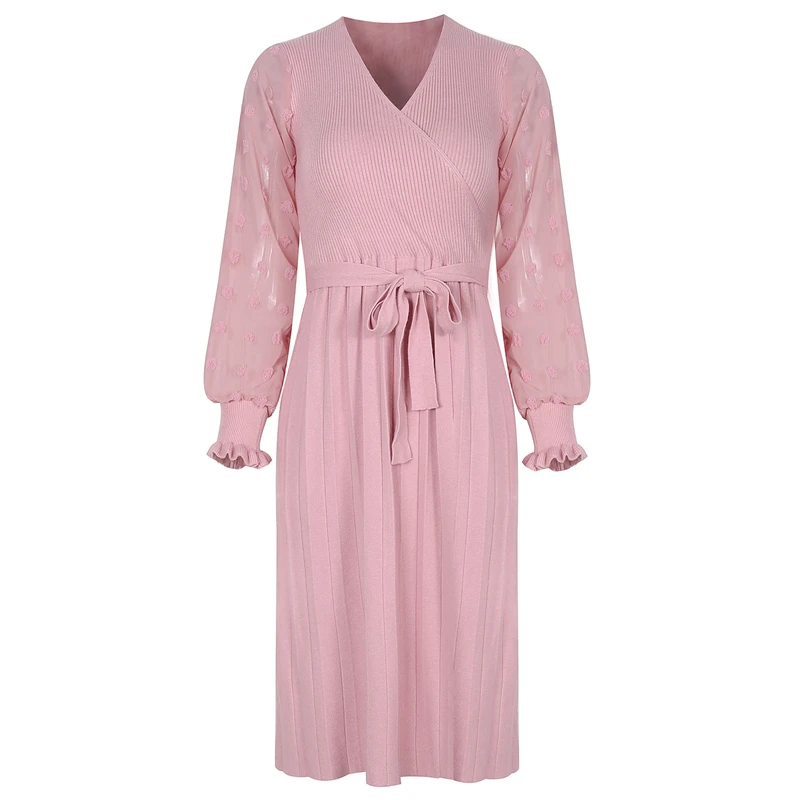 2020 Autumn Winter Women's Bandage Dress With Belt Casual Lantern Sleeve Knitted A-line Pleated Sweater Dress Feminias Vestidos
2020 Autumn Winter Women's Bandage Dress With Belt Casual Lantern Sleeve Knitted A-line Pleated Sweater Dress Feminias Vestidos