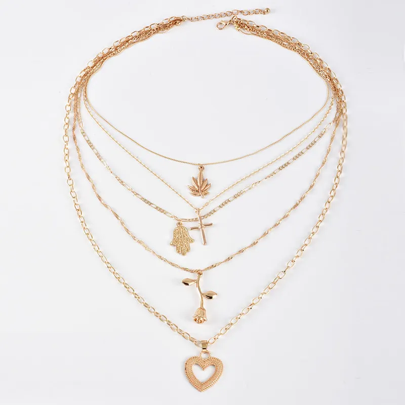 Женское многослойное ожерелье в богемном стиле с подвеской форме листьев и