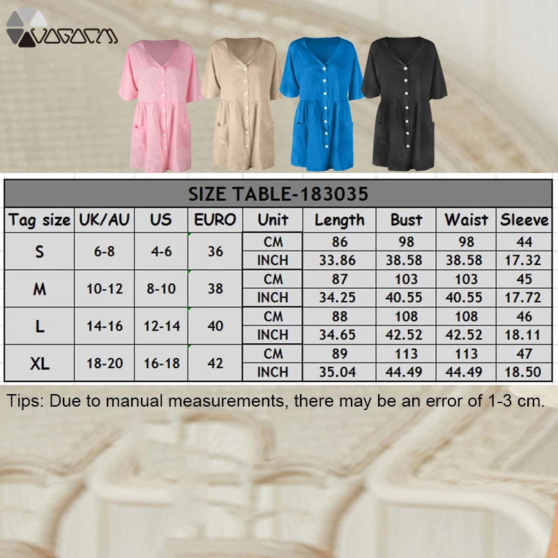 Summer Women Vintage Mini Dresses Half Sleeve Pocket Breasted Loose Solid Color V-neck Shirt Dress Plus Size Casual Vestidos
Summer Women Vintage Mini Dresses Half Sleeve Pocket Breasted Loose Solid Color V-neck Shirt Dress Plus Size Casual Vestidos