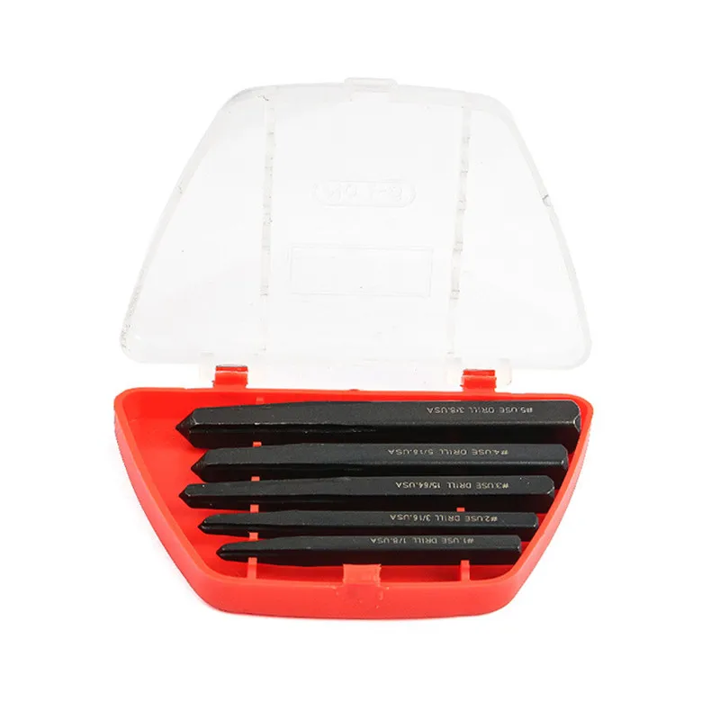 5Pcs Square Screw Extractor Steel Breakage Bolt Extractor Drill Bits Guide Repair Water Valve Internal Hex Screw Pipe Connector
5Pcs Square Screw Extractor Steel Breakage Bolt Extractor Drill Bits Guide Repair Water Valve Internal Hex Screw Pipe Connector