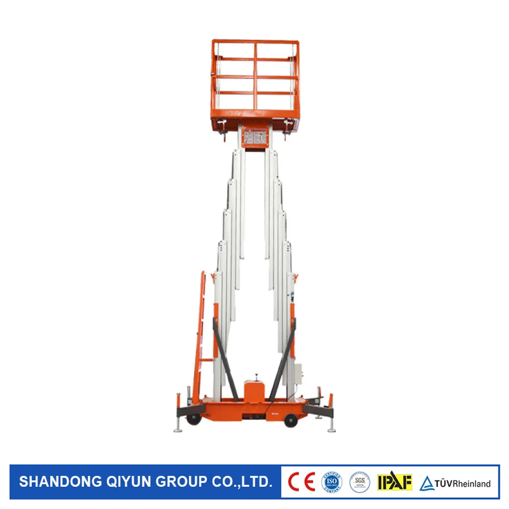 Qiyun electro-hydraulic 8m to 14m double masts aluminum alloy lift with remote controllers used for construction building
Qiyun electro-hydraulic 8m to 14m double masts aluminum alloy lift with remote controllers used for construction building