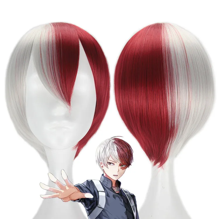 

Anime My Hero Boku Academic Shoto Todoroki wig Anilnc Short Silver Red Wig Cosplay Costumes For Halloween Party