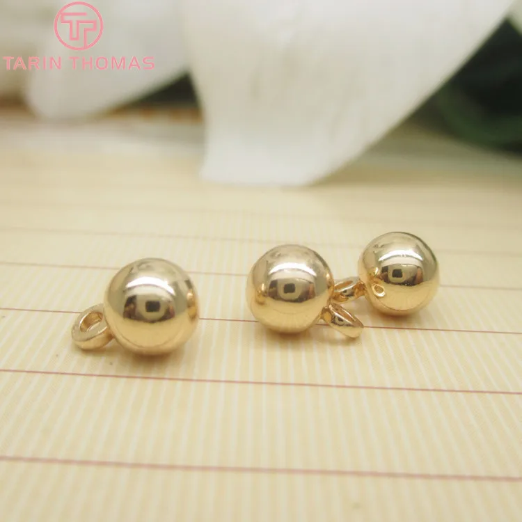 

20PCS 4MM 6MM 24K Champagne Gold Color Plated Brass Round Beads Charms End Beads High Quality Diy Jewelry Accessories