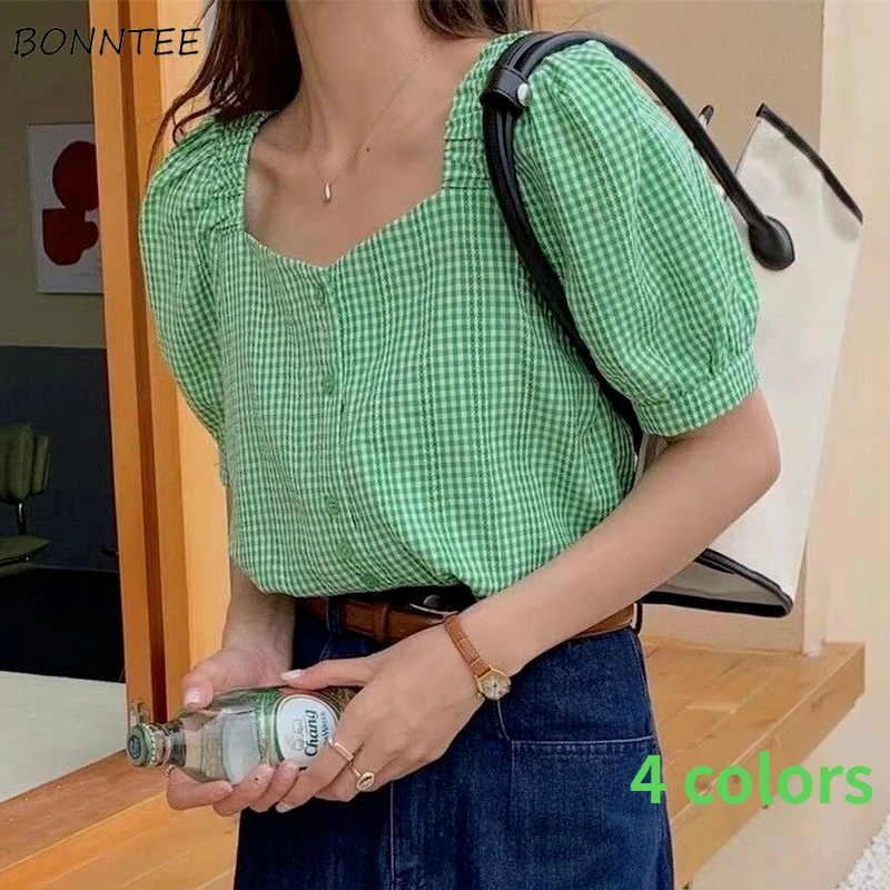 Shirts Women Plaid Retro Sweet Preppy Elegant Puff Sleeve 4 Colors Loose Harajuku Trendy Summer Female Popular Design Cute New
Shirts Women Plaid Retro Sweet Preppy Elegant Puff Sleeve 4 Colors Loose Harajuku Trendy Summer Female Popular Design Cute New