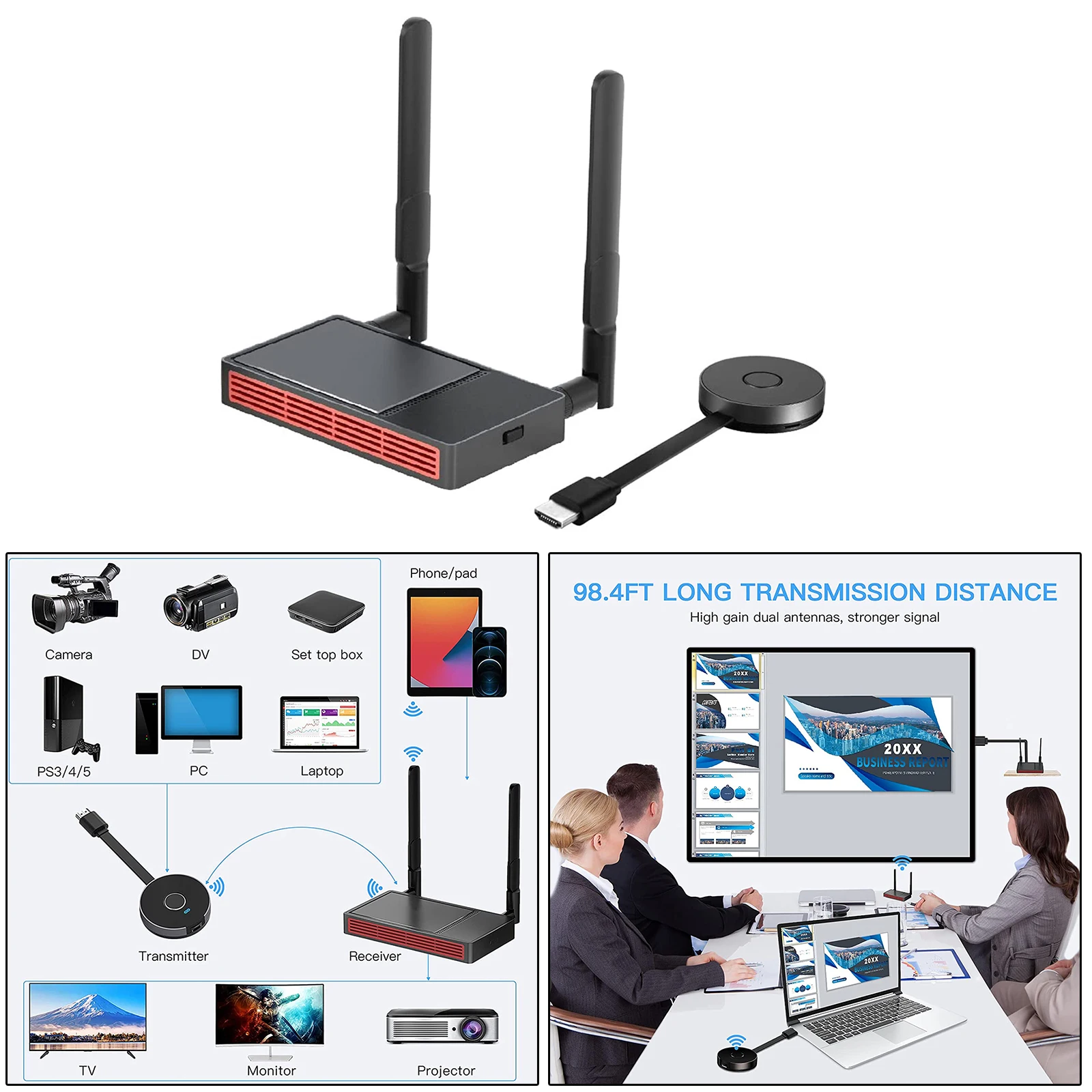 Wireless Transmitter w/Receiver Wireless Display Dongle Mirroring Screen Plug and Play for Laptops PC Phone
Wireless Transmitter w/Receiver Wireless Display Dongle Mirroring Screen Plug and Play for Laptops PC Phone