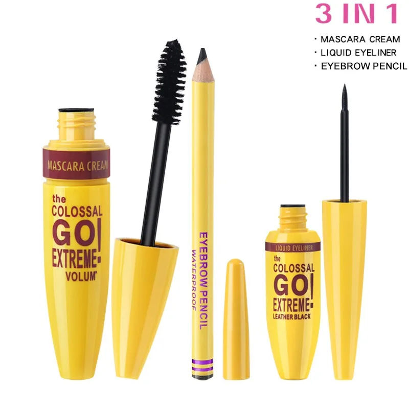 3 in 1Extreme Volume Black Mascara Cream Liquid Eyelliner Eyebrow Pencil Eye&Brow Master Set Tattoo Tint Pen Cosmetics: | Красота и