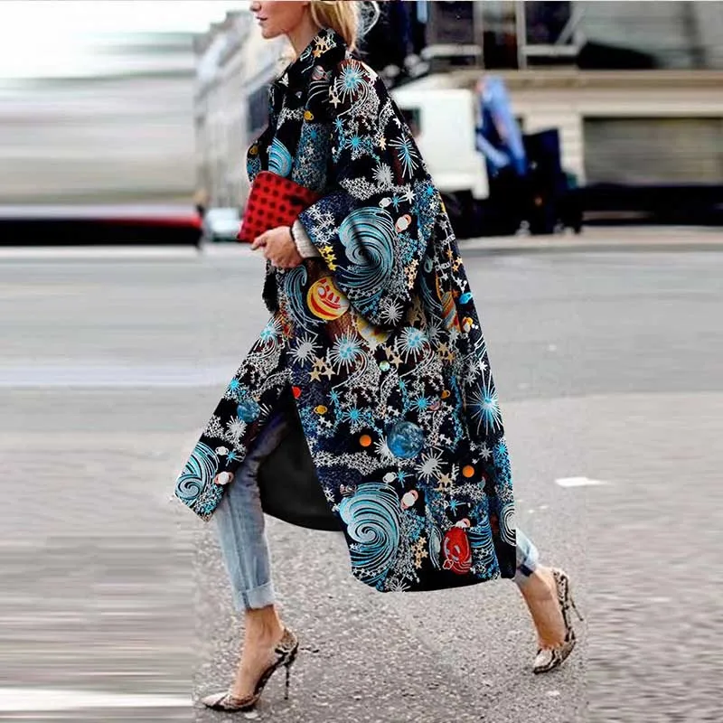 Trench Coat 2019 Autumn Winter Coat Female Casual Women's Long Coat Vintage Print Pattern Cardigan Long sleeve Outwear Oversize 
Trench Coat 2019 Autumn Winter Coat Female Casual Women's Long Coat Vintage Print Pattern Cardigan Long sleeve Outwear Oversize