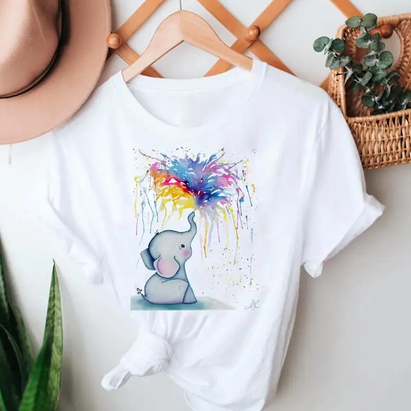 School girl lovely style watercolor elephant cartoon graphic printed women's T-shirt Harajuku fashion street loose short sleeves
School girl lovely style watercolor elephant cartoon graphic printed women's T-shirt Harajuku fashion street loose short sleeves