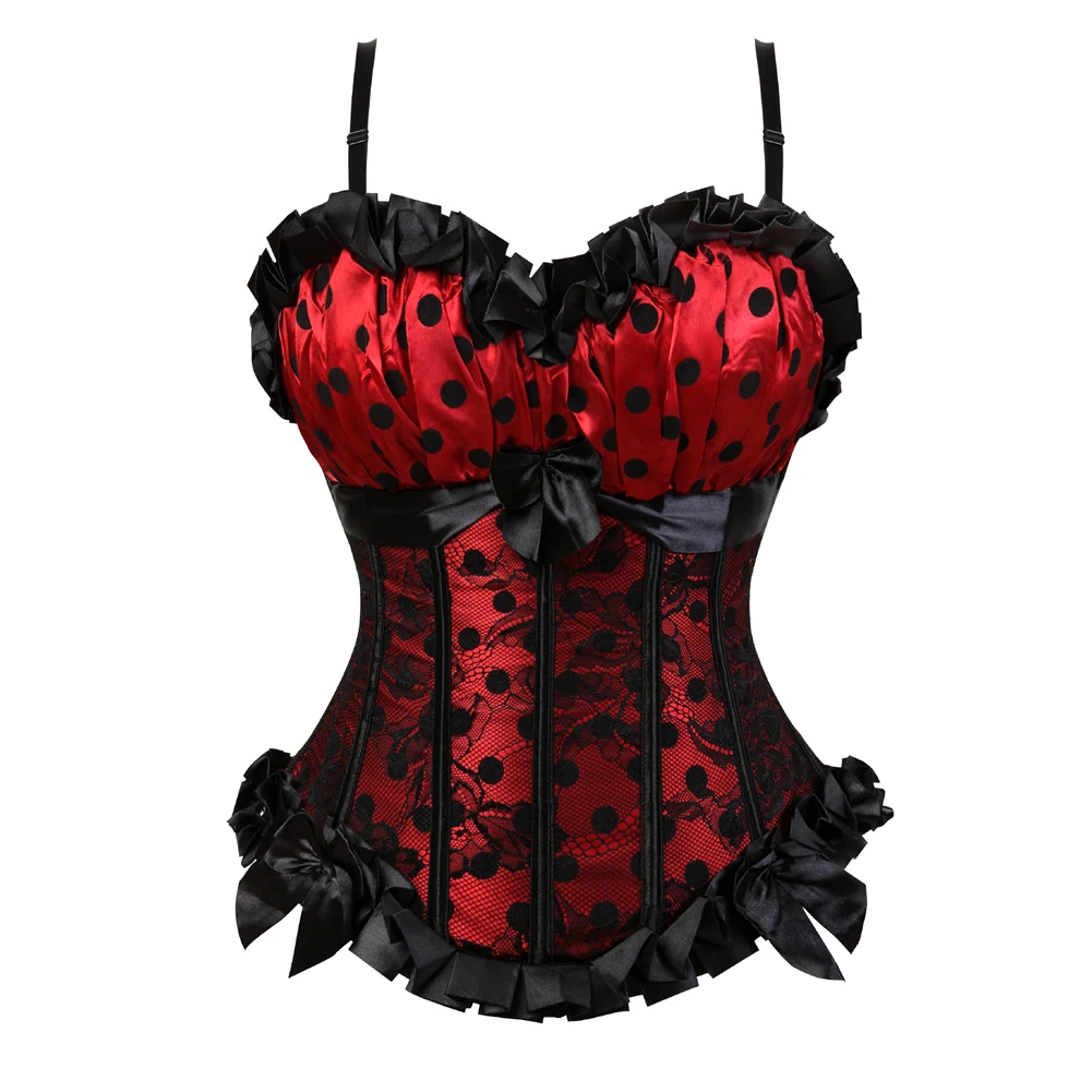 Sexy Lace Print Dot Straps Overbust Corset Women Bow Cup Zipper Side Vintage Corsets Bustiers Lingerie Top Body Shaper S-6XL
Sexy Lace Print Dot Straps Overbust Corset Women Bow Cup Zipper Side Vintage Corsets Bustiers Lingerie Top Body Shaper S-6XL