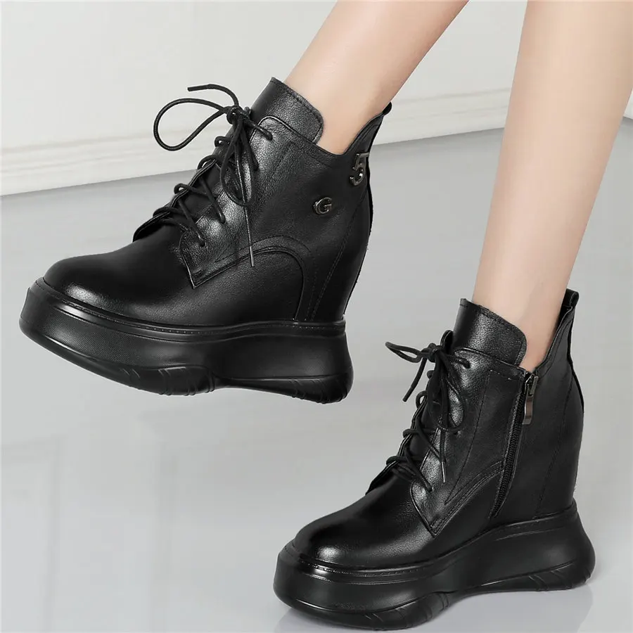 Fashion Sneakers Women Lace Up Genuine Leather Wedges High Heel Vulcanized Shoes Female High Top Round Toe Creepers Casual Shoes
Fashion Sneakers Women Lace Up Genuine Leather Wedges High Heel Vulcanized Shoes Female High Top Round Toe Creepers Casual Shoes
