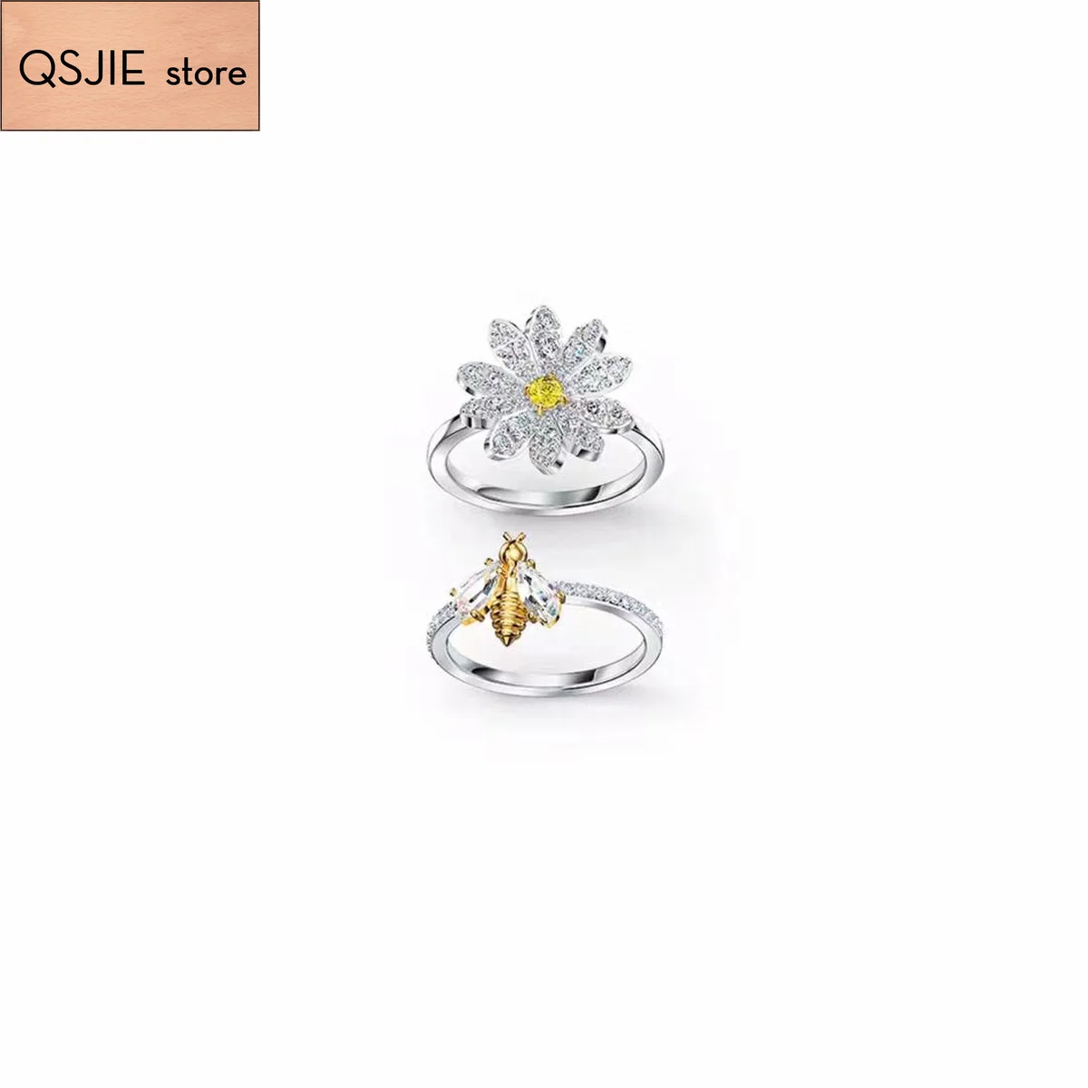QSJIE High quality SWA new style. Beautiful flower and bee double layer lady ring Charming fashion jewelry
QSJIE High quality SWA new style. Beautiful flower and bee double layer lady ring Charming fashion jewelry