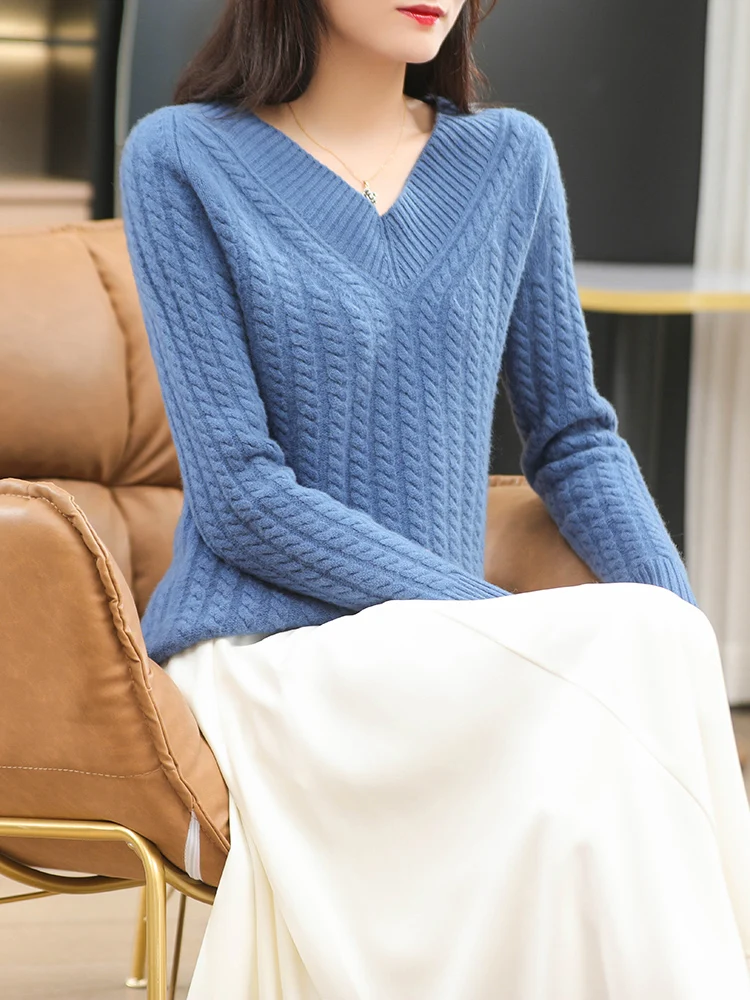 Winter Women's Sweaters Sexy V-Neck Long Sleeve Thick 100% Wool Knitted Female Pullover Tops Jumper Casual Clothing Blouse Shirt
Winter Women's Sweaters Sexy V-Neck Long Sleeve Thick 100% Wool Knitted Female Pullover Tops Jumper Casual Clothing Blouse Shirt