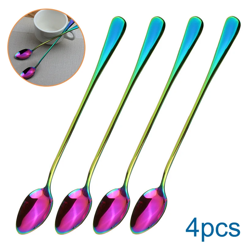4Pcs Stainless Steel Handle Colorful Spoon Long Handle Spoons Flatware Coffee Drinking Tools Kitchen Gadget Teaspoons
4Pcs Stainless Steel Handle Colorful Spoon Long Handle Spoons Flatware Coffee Drinking Tools Kitchen Gadget Teaspoons