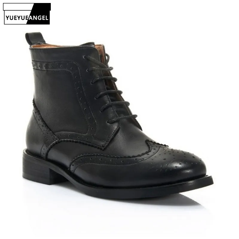 High Quality Leather Women Block Low Heels Ankle Boots Vintage Wing Tip High Top Winter Brogue Shoes Lace Up Preppy Casual Boots
High Quality Leather Women Block Low Heels Ankle Boots Vintage Wing Tip High Top Winter Brogue Shoes Lace Up Preppy Casual Boots
