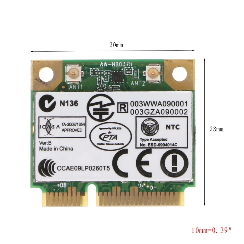 For Azurewave AW-NB037H 802.11nbg + Bluetooth 3.0 Wireless Mini PCI-E Wifi Card
For Azurewave AW-NB037H 802.11nbg + Bluetooth 3.0 Wireless Mini PCI-E Wifi Card