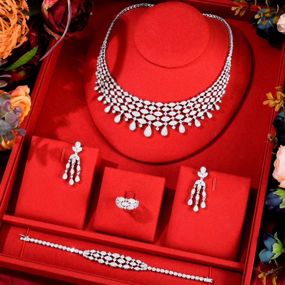 Siscathy Fashion White Gold Luxury Zircon Wedding Jewelry Set For Women Nceklace Earrings Rings Bracelets Female Party Accessory
Siscathy Fashion White Gold Luxury Zircon Wedding Jewelry Set For Women Nceklace Earrings Rings Bracelets Female Party Accessory