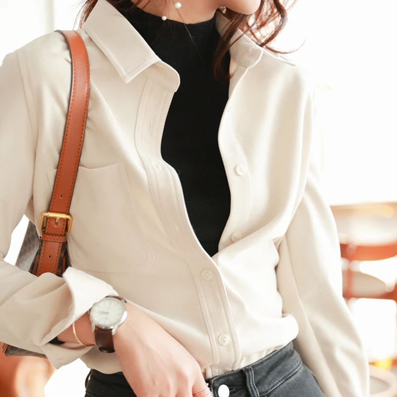 Basic Tops Women Simple Korean Blouse Lady Loose Casual Elegant Long Sleeve Spring Retro Blusa Lapel Cardigan Pocket Solid Shirt
Basic Tops Women Simple Korean Blouse Lady Loose Casual Elegant Long Sleeve Spring Retro Blusa Lapel Cardigan Pocket Solid Shirt