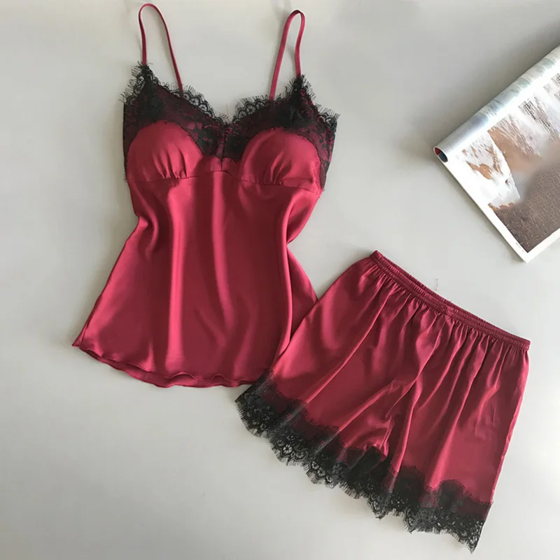 Women Sexy Pajamas Sets Summer Satin Casual Pajamas Suspenders V Neck Shorts Suit Home Service Lady Sleepwear
Women Sexy Pajamas Sets Summer Satin Casual Pajamas Suspenders V Neck Shorts Suit Home Service Lady Sleepwear