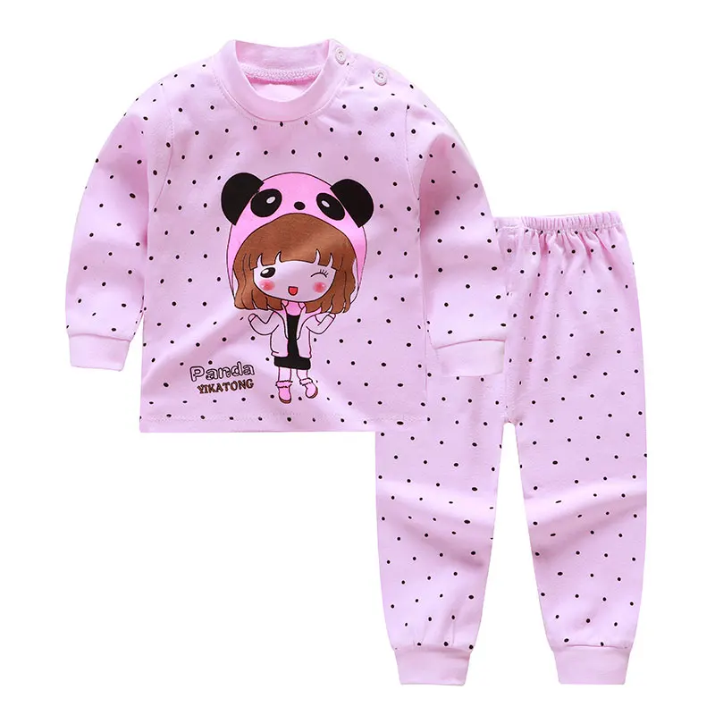 Cartoon Print Baby Girls Boys Pajamas Sets Cotton Kids Sleepwear Autumn Spring High Waist Long Sleeve Tops+Pants 2pcs | Детская одежда