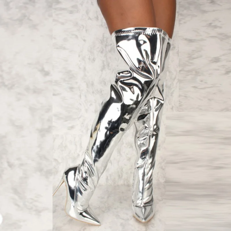 Women Boots Mirror Platform Pointy Toe Punk High Thin Heels Over The Knee Long Boots Autumn Winter Zip Silver Casual Party Shoes
Women Boots Mirror Platform Pointy Toe Punk High Thin Heels Over The Knee Long Boots Autumn Winter Zip Silver Casual Party Shoes