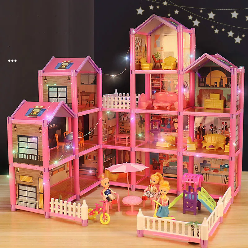 

Большая вилла принцессы «сделай сам» кукольные домики розовый замок игровой домик с комплектом горки двора сборный кукольный домик Игрушки для девочек детские подарки