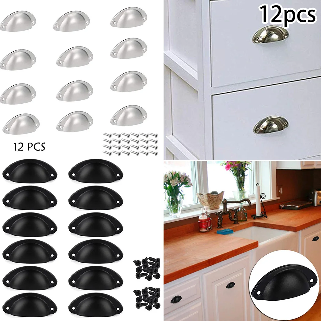 12 Pcs Drawer handles Cup Pull Shell Handles Kitchen Cupboard Door Drawer