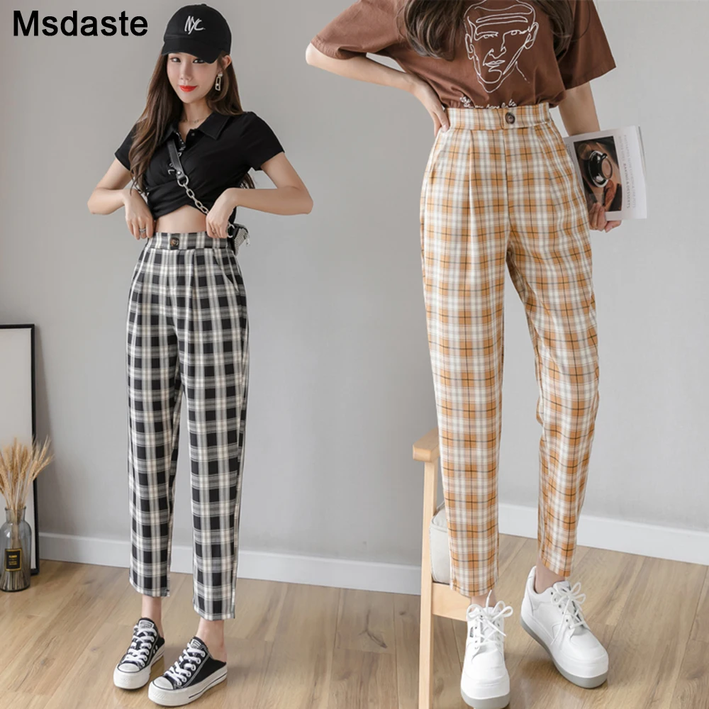 Women Plaid Pants 2020 Spring New High Waist Vintage Plaid Harem Pants Casual Female Pantolone Ankle-length Female Trousers
Women Plaid Pants 2020 Spring New High Waist Vintage Plaid Harem Pants Casual Female Pantolone Ankle-length Female Trousers