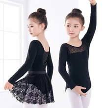 Hot Selling Long/Short Sleeve Black Dance Leotard Lace Skirt Suit Girls Kids Children Ballet Gymnastics Leotard