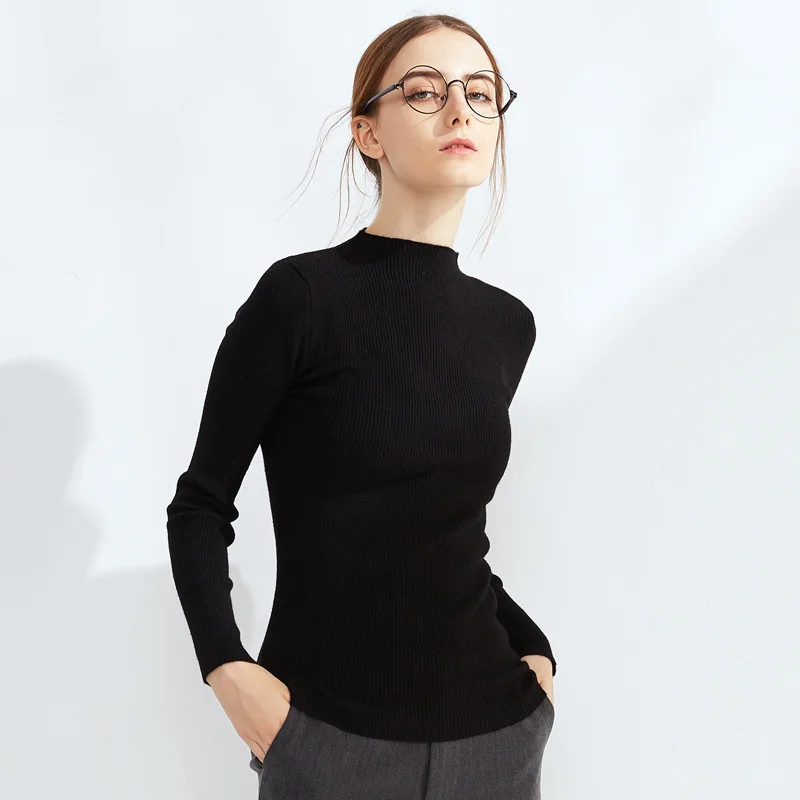 Ribbed Mock Neck Sweater Women Solid Knitted Pullovers Basic Sweaters Super Soft | Женская одежда