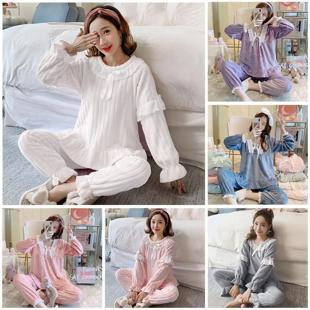 Fashion Women's Coral Fleece Pajamas Ladaies Winter Wear Home Thickening Suit Clothing Long-sleeved Autumn Plus Velvet Flan R2j2
Fashion Women's Coral Fleece Pajamas Ladaies Winter Wear Home Thickening Suit Clothing Long-sleeved Autumn Plus Velvet Flan R2j2