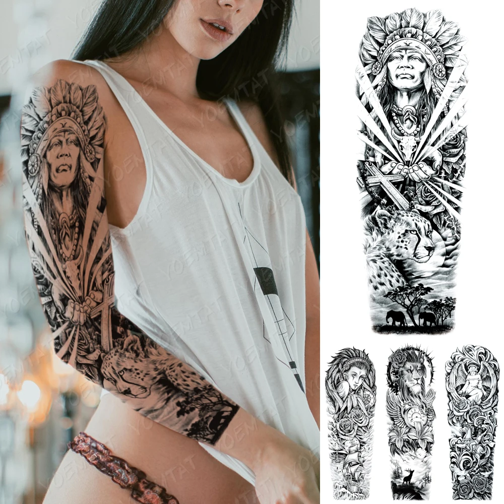 Full Arm Tatoo Bodhisattva Rose Leopard Lion Clock Angel Waterproof Temporary Tattoo Sticker Body Art Flash Fake Tatto Women Men
Full Arm Tatoo Bodhisattva Rose Leopard Lion Clock Angel Waterproof Temporary Tattoo Sticker Body Art Flash Fake Tatto Women Men