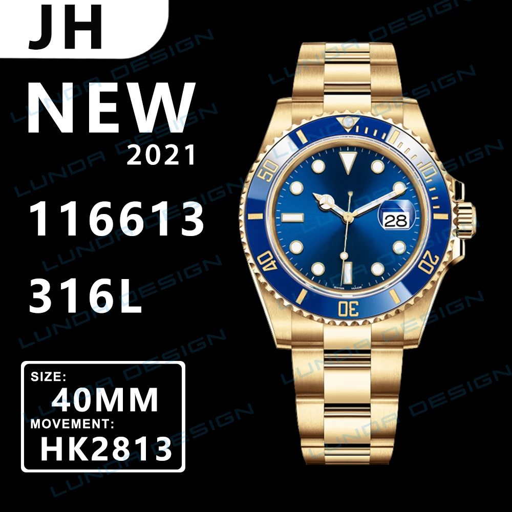 

mens Watch Date 116613 40mm montre de luxe 18k gold stainless steel mechanical men's watch, blue dia 2813 automatic machinery