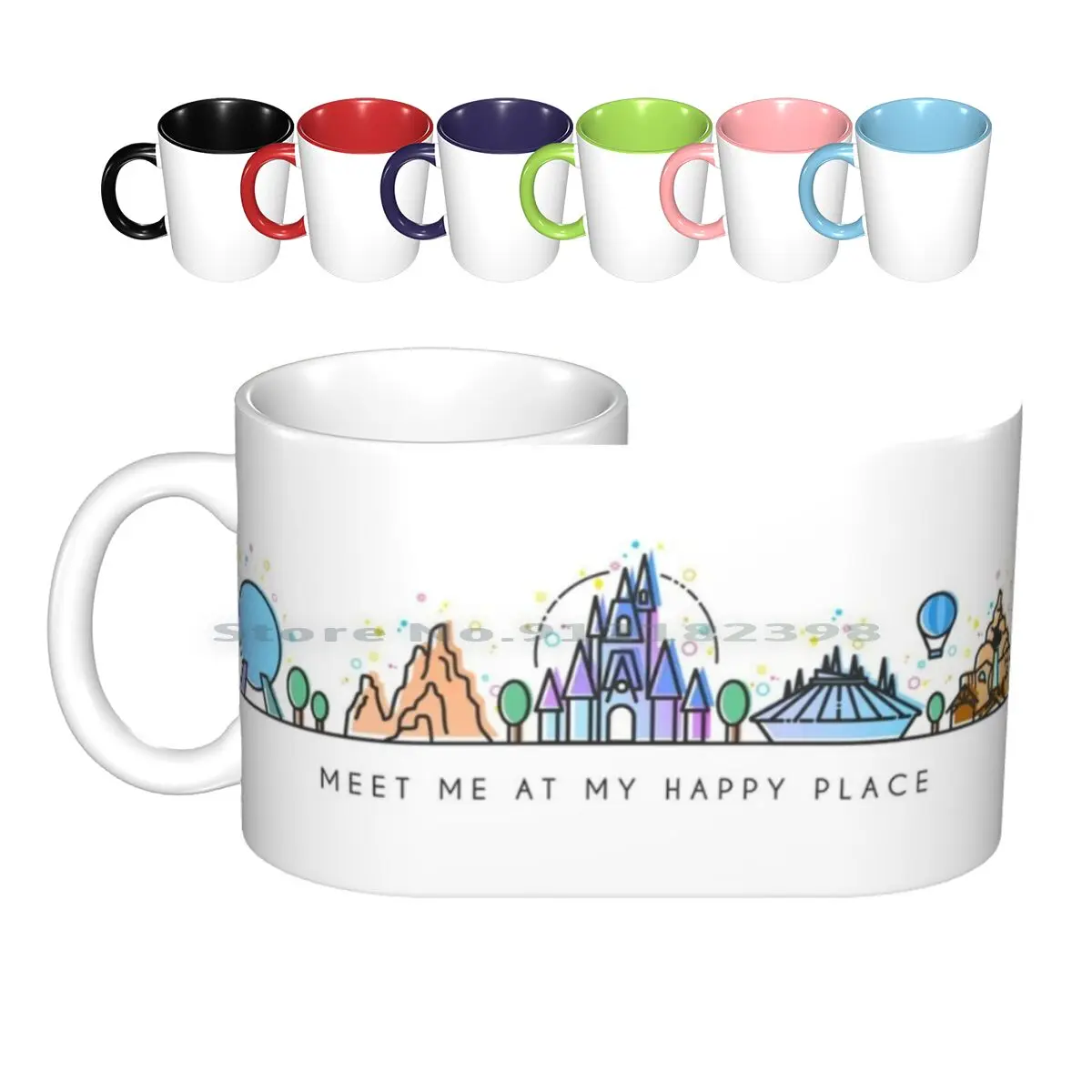 

Meet Me At My Happy Place Vector Orlando Theme Park Illustration Design Ceramic Mugs Coffee Cups Milk Tea Mug World Wdw Park