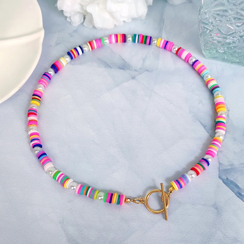 Boho Colorful Soft Polymer Clay Pearl Beaded Choker Necklace For Women Handmade Beads Chain OT Buckle Metal Necklace Jewelry
Boho Colorful Soft Polymer Clay Pearl Beaded Choker Necklace For Women Handmade Beads Chain OT Buckle Metal Necklace Jewelry