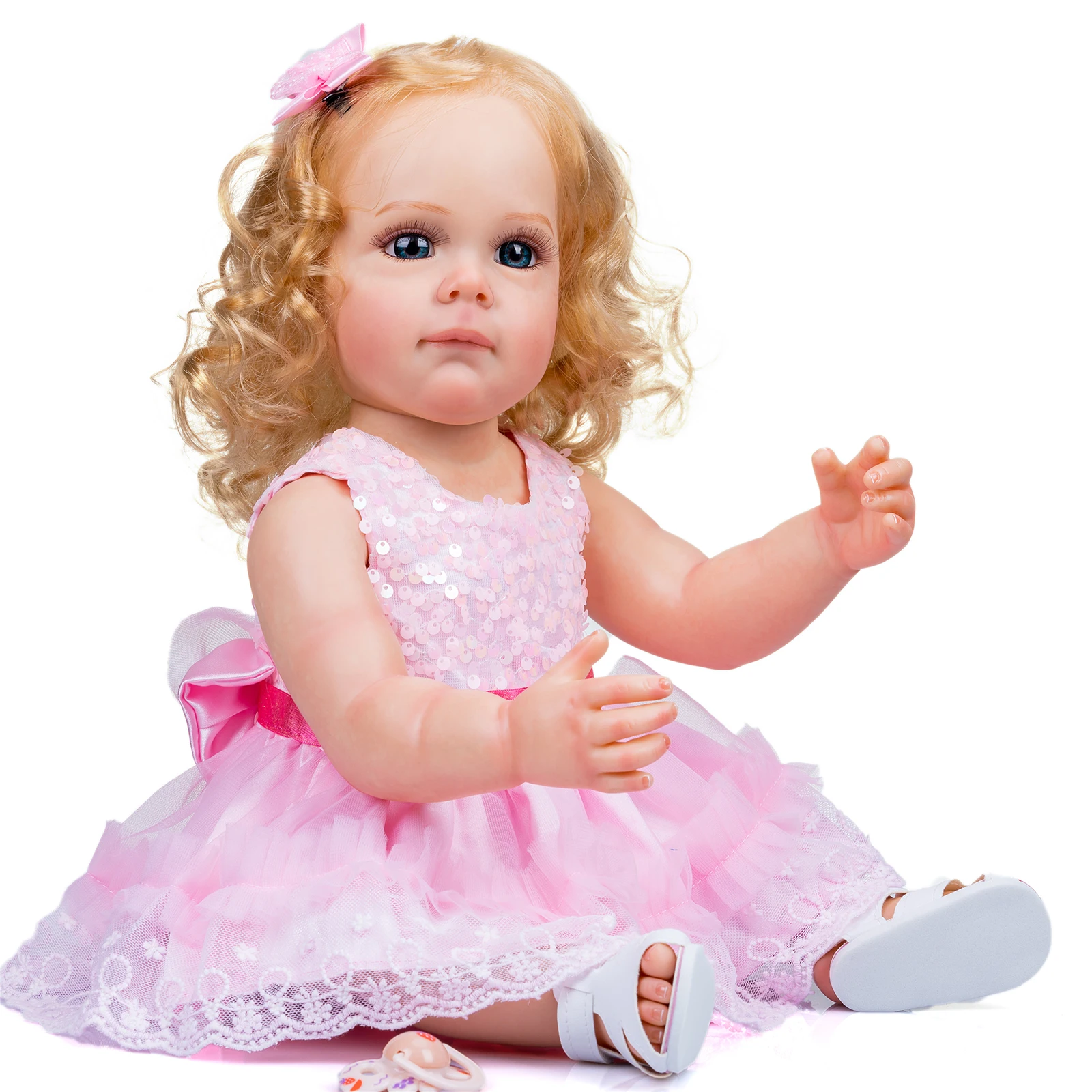 NPK 55CM Maggi FUll body Silicone Reborn Toddler Girl Princess Hand-detailed Painting Rooted blond Hair waterproof Toy for Girls - купить по