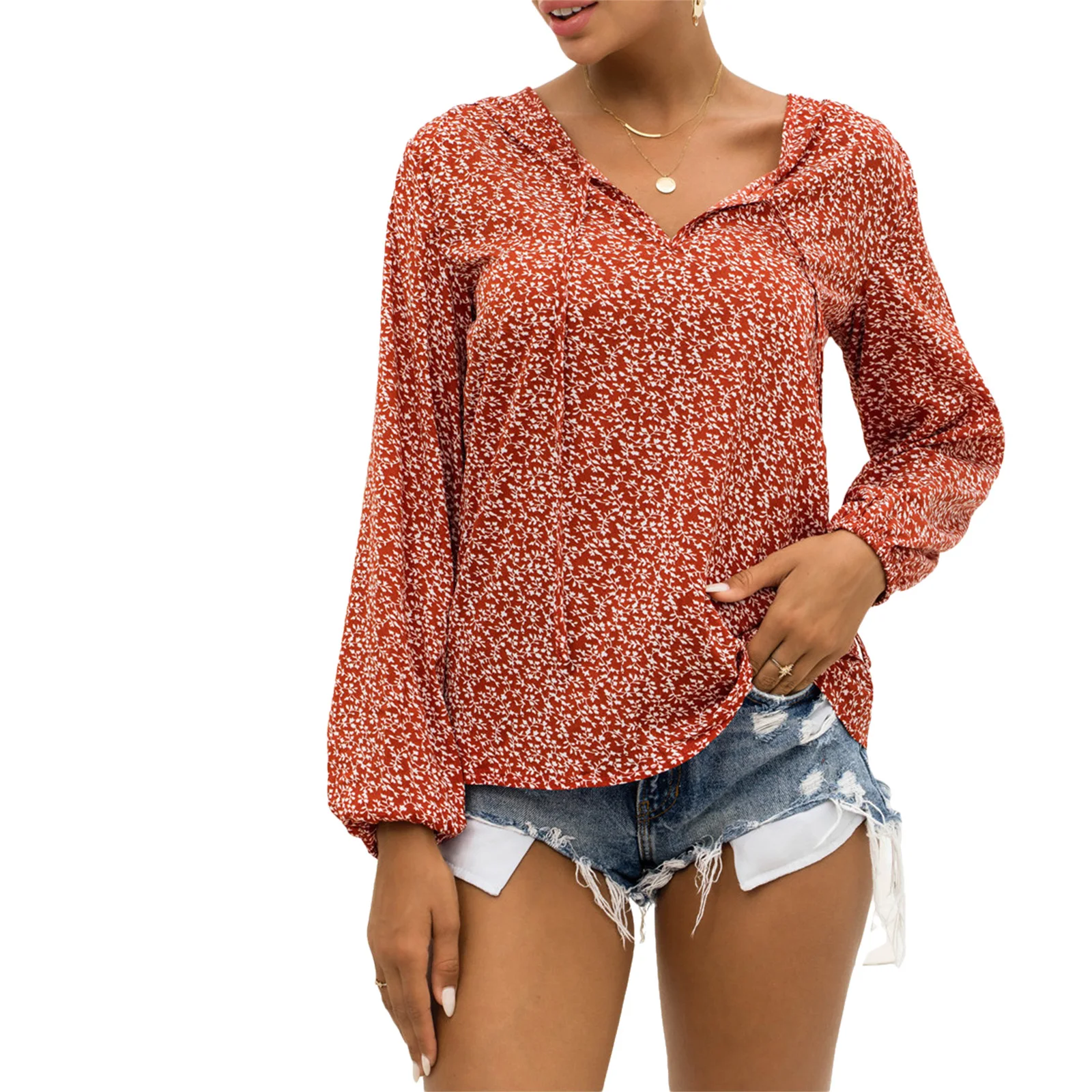 Women Printed T-shirt Adults Puff Sleeve V-neck Pullover Tops
Women Printed T-shirt Adults Puff Sleeve V-neck Pullover Tops