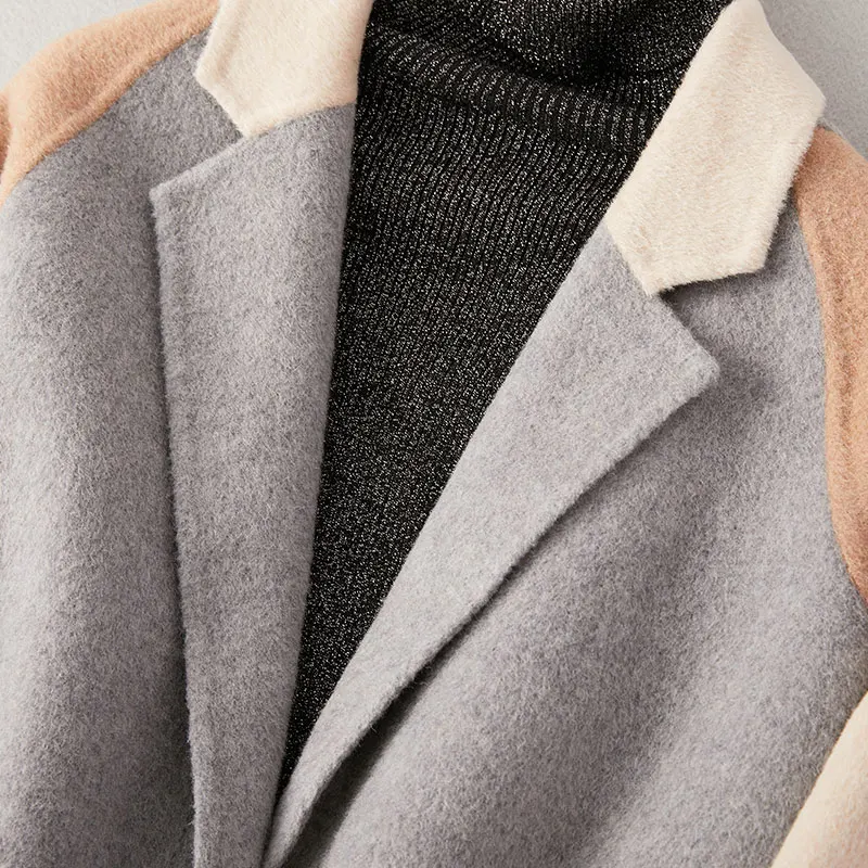 Women Patchwork Cashmere Coat Female Middle-length Korean Double-sided Wool Coat Warm Winter Clothing
Women Patchwork Cashmere Coat Female Middle-length Korean Double-sided Wool Coat Warm Winter Clothing
