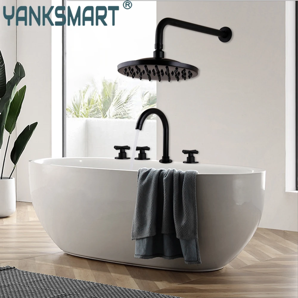 YANKSMART Matte Black 5 Pcs Bathtub Faucet Rainfall Spout Mixer Water Tap With 8 Inch Round Bathroom Shower Head Combo Kit
YANKSMART Matte Black 5 Pcs Bathtub Faucet Rainfall Spout Mixer Water Tap With 8 Inch Round Bathroom Shower Head Combo Kit