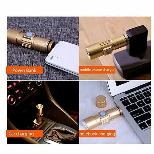 Rechargeable USB Ultra Bright Small Cree LED Torch Flashlight Beam Focusing Zoom