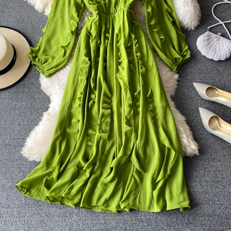 Autumn Winter Solid Green/Red/Pink Chiffon Long Dress Women Elegant Round Neck Long Sleeve Loose Vestidos Female Fashion Robe
Autumn Winter Solid Green/Red/Pink Chiffon Long Dress Women Elegant Round Neck Long Sleeve Loose Vestidos Female Fashion Robe