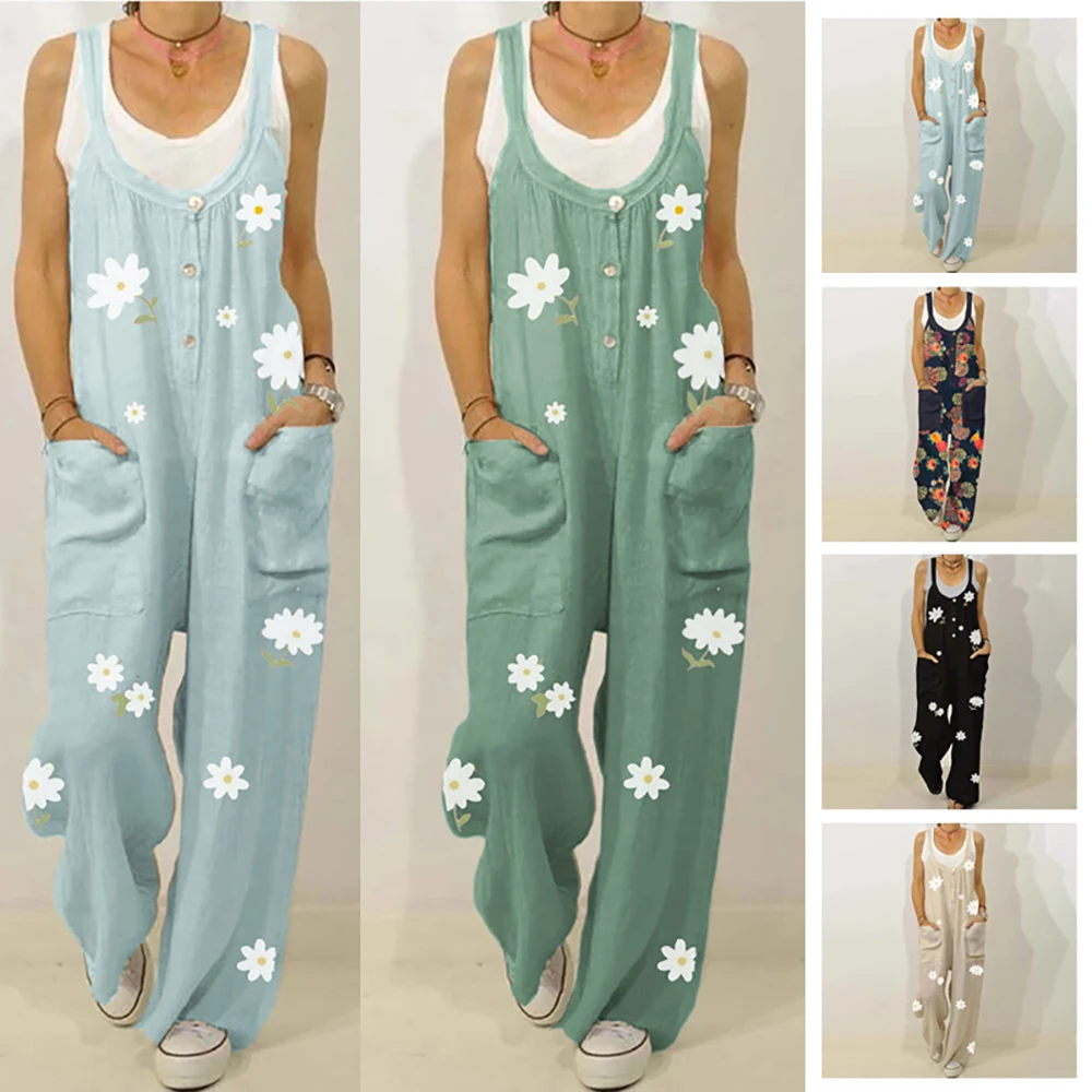 Women Elegant Long Jumpsuits Plus Size Romper Overall Cotton Linen Floral Jumpsuit Women Summer 2021 Wide Leg Pants Clothes
Women Elegant Long Jumpsuits Plus Size Romper Overall Cotton Linen Floral Jumpsuit Women Summer 2021 Wide Leg Pants Clothes