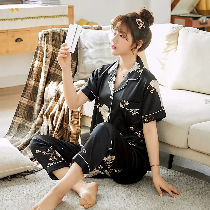 Summer New Printed Nightwear Intimate Lingerie Couple Satin 2PCS Pajamas Suit Short Sleeve Homewear Sleep Set Sleepwear
Summer New Printed Nightwear Intimate Lingerie Couple Satin 2PCS Pajamas Suit Short Sleeve Homewear Sleep Set Sleepwear