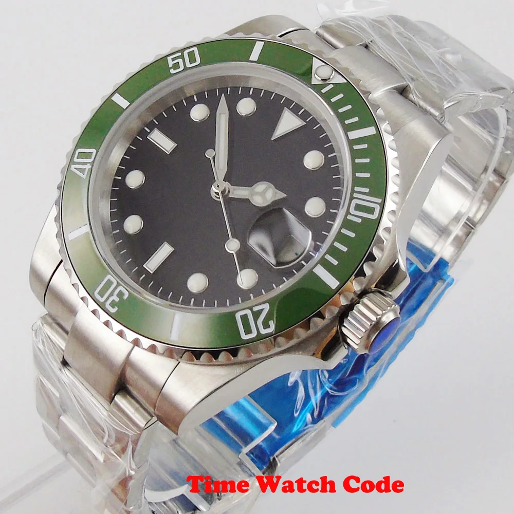 

40mm Bliger Mechanical Sapphire Automatic Men's Watch PT5000/NH35/Miyota 8215 Black Dial Date Cyclops luminous ceramic bezel