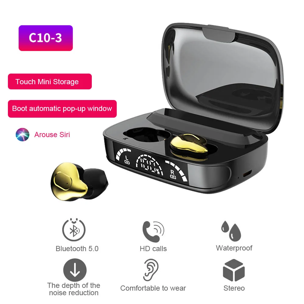 5.1 Wireless Earphones Set C10-3 Mini Bluetooth Touch Earbuds TWS Stereo Sport Headphones with Microphone for Fitness
5.1 Wireless Earphones Set C10-3 Mini Bluetooth Touch Earbuds TWS Stereo Sport Headphones with Microphone for Fitness