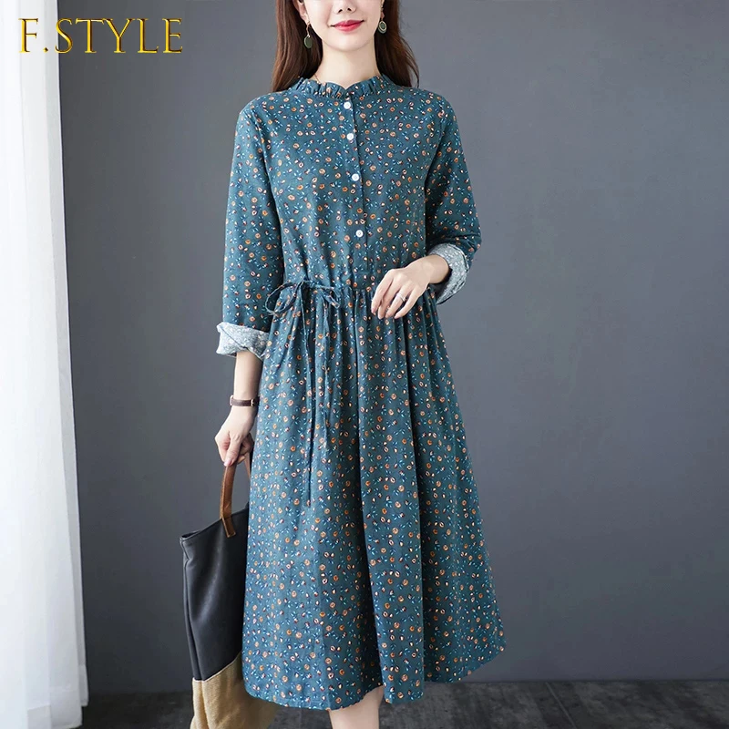 New 2021 Autumn Women's Dress Floral Print Casual Loose Fashion Cotton Linen Long Sleeve Elegant Ladies Dresses Blue Yellow
New 2021 Autumn Women's Dress Floral Print Casual Loose Fashion Cotton Linen Long Sleeve Elegant Ladies Dresses Blue Yellow