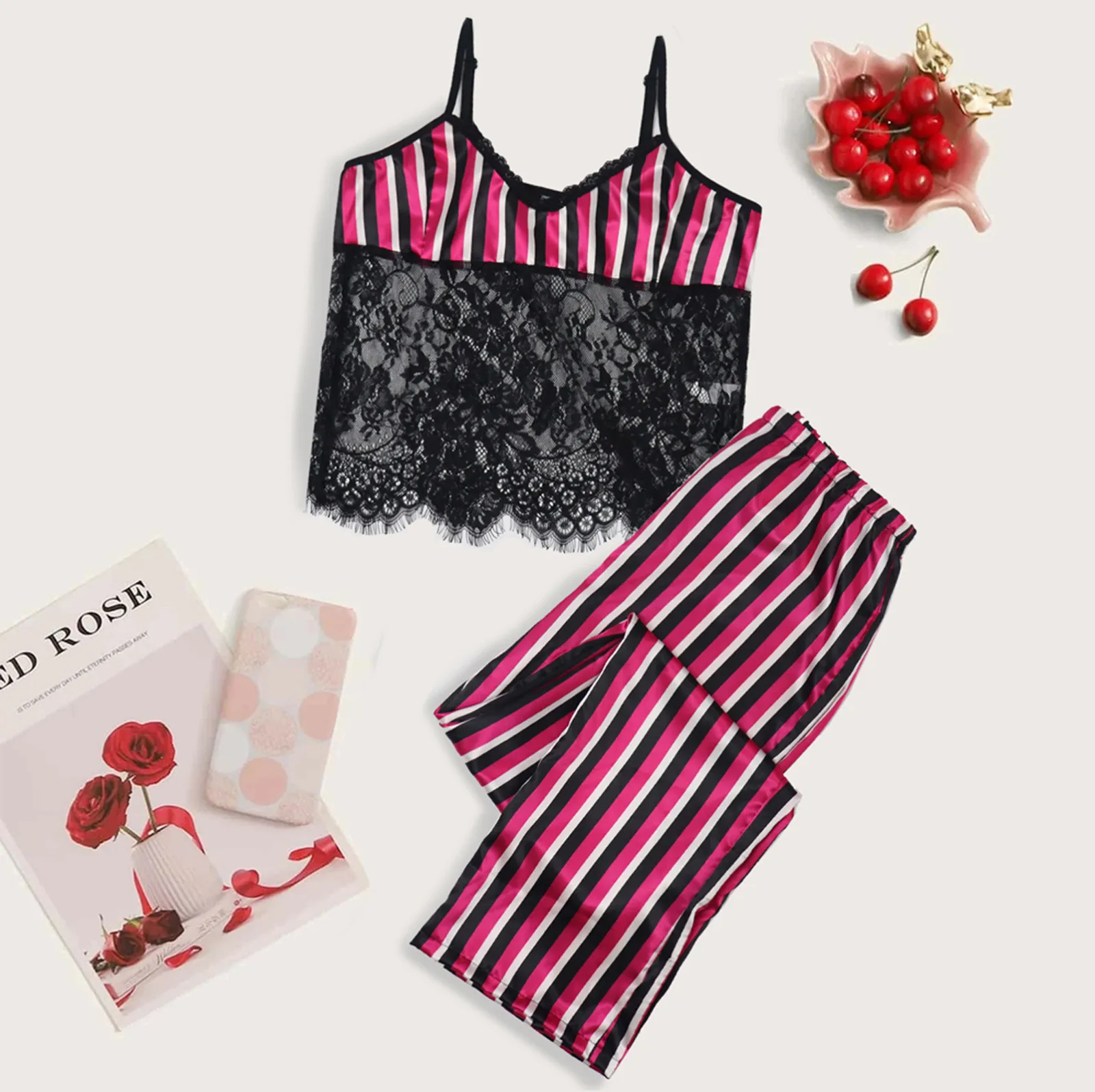 New Women Sexy Pajamas Set Striped Satin Camisole Trousers Sleepwear Ladies Suspenders Nightwear lingerie femme 2021 A70
New Women Sexy Pajamas Set Striped Satin Camisole Trousers Sleepwear Ladies Suspenders Nightwear lingerie femme 2021 A70