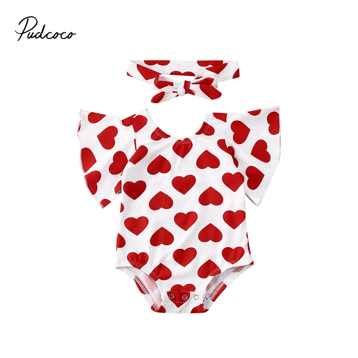 Pudcoco Newborn Baby Girls Bodysuit Kids Short Flare Sleeve Love Heart Full Print Jumpsuit + Headband Valentine's Day Outfits
Pudcoco Newborn Baby Girls Bodysuit Kids Short Flare Sleeve Love Heart Full Print Jumpsuit + Headband Valentine's Day Outfits