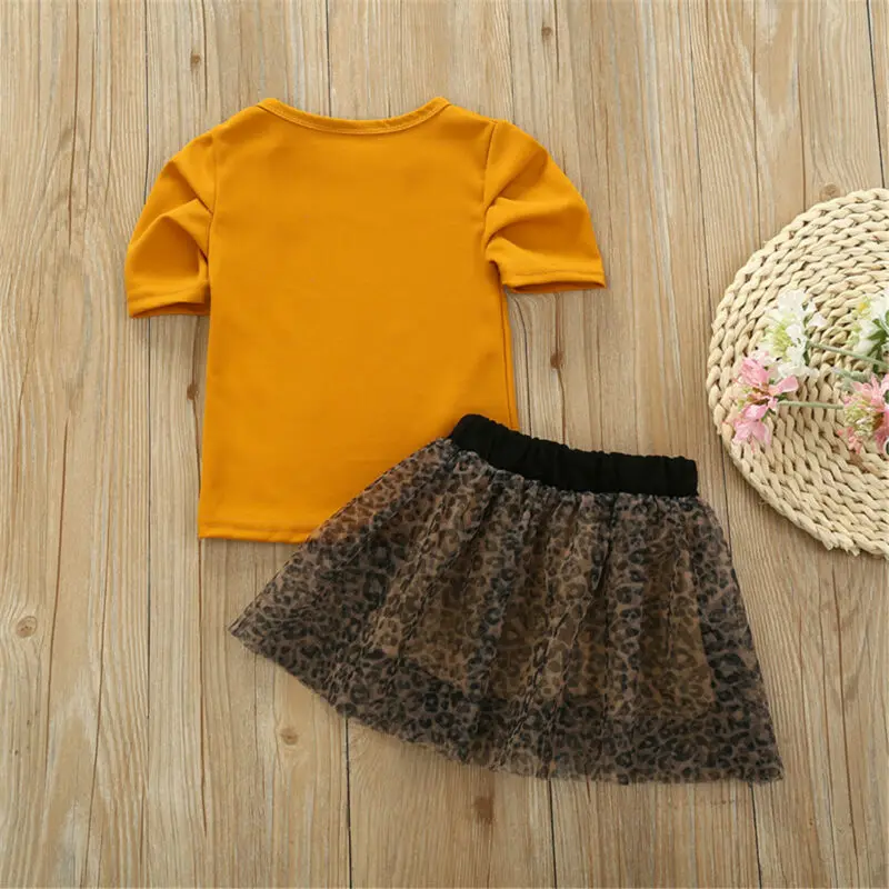 Baby Girls Kid Clothes Yellow Short Sleeve Tshirt Tops Leopard Print Tutu Skirt Outfit Girls Clothing Set
Baby Girls Kid Clothes Yellow Short Sleeve Tshirt Tops Leopard Print Tutu Skirt Outfit Girls Clothing Set