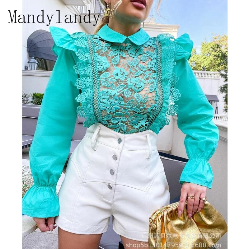 Mandylandy T-shirt Women's Turn-down Collar Embroidery Flare Sleeve T-shirt Autumn Lace See-through Slim Fit Patchwork T-shirt
Mandylandy T-shirt Women's Turn-down Collar Embroidery Flare Sleeve T-shirt Autumn Lace See-through Slim Fit Patchwork T-shirt