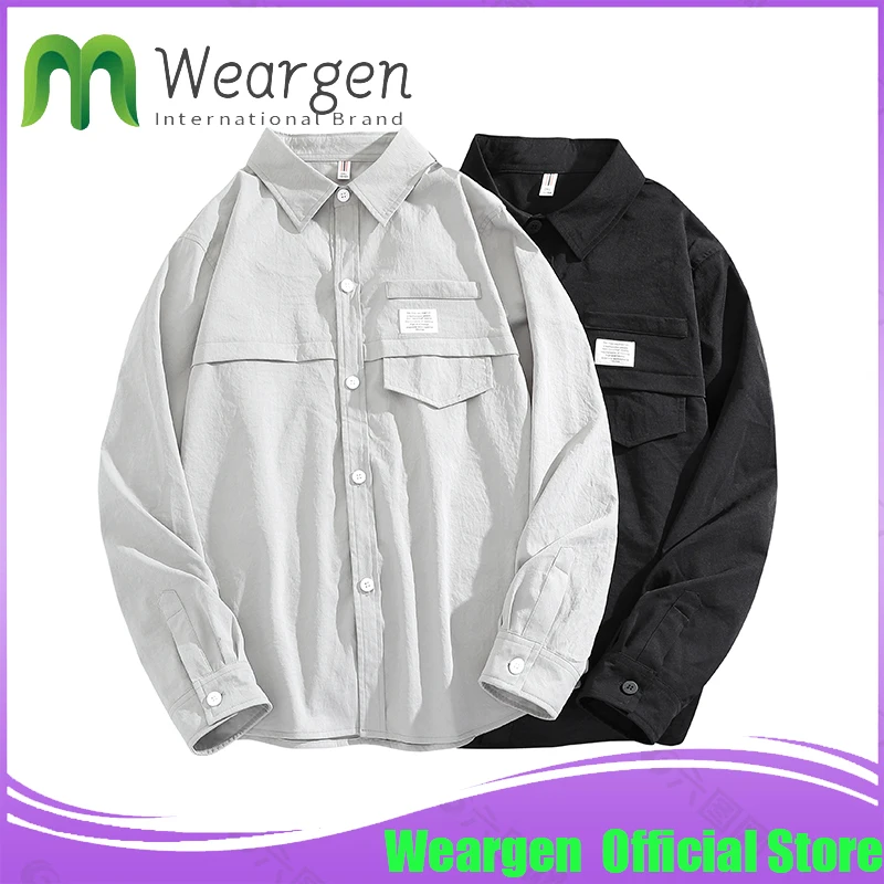 Мужская рубашка с длинным рукавом Weargen, мужские однотонные рубашки 2021, модные повседневные топы оверсайз, Корейская уличная одежда, мужская ... 
Мужская рубашка с длинным рукавом Weargen, мужские однотонные рубашки 2021, модные повседневные топы оверсайз, Корейская уличная одежда, мужская ...